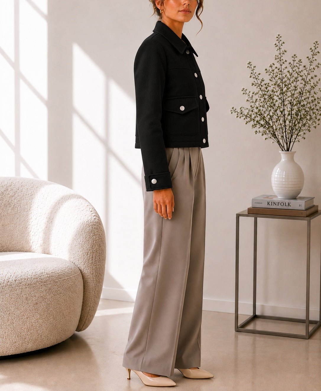 Ladies New Feeling Melton Crop Jacket- Black - StylePhase SA