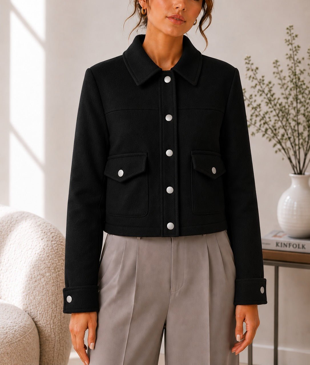 Ladies New Feeling Melton Crop Jacket- Black - StylePhase SA