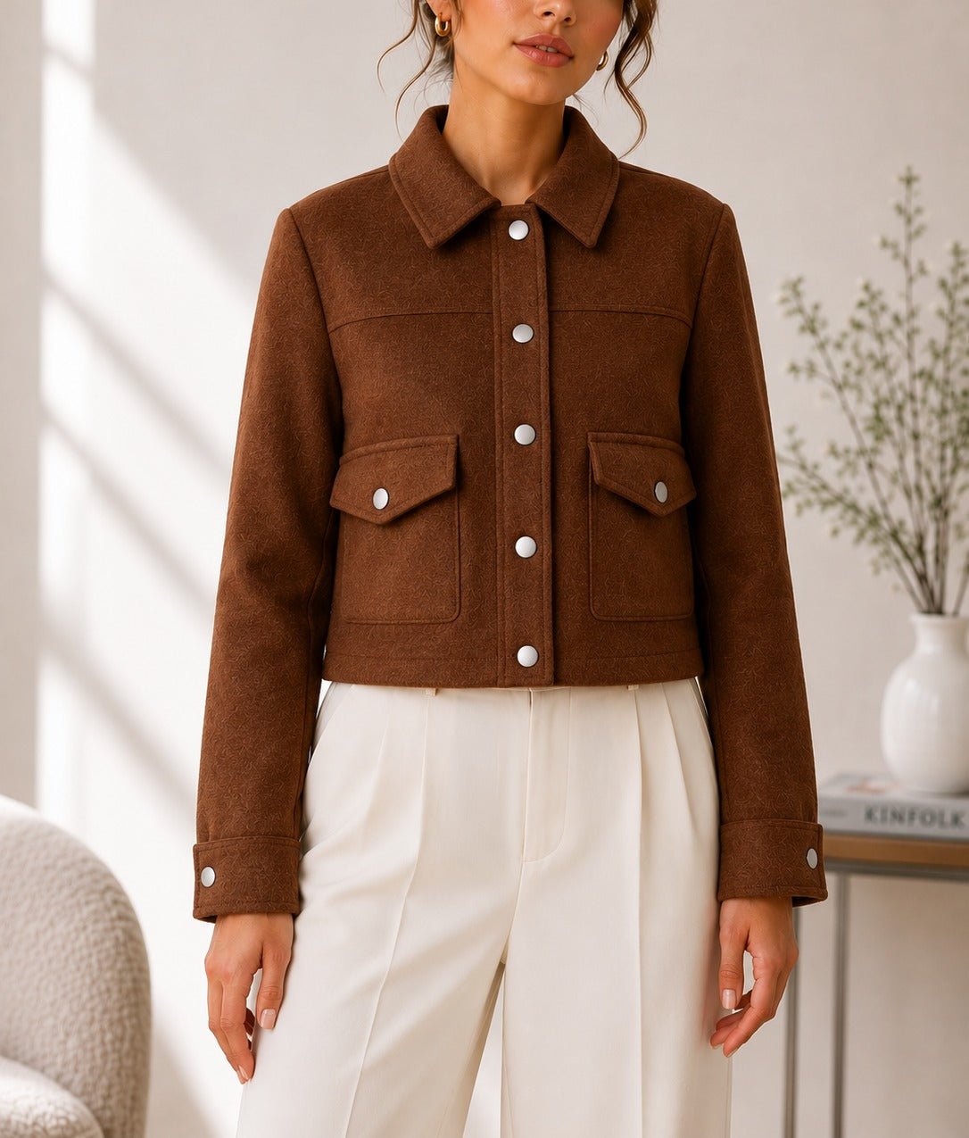 Ladies New Feeling Melton Crop Jacket- Brown - StylePhase SA