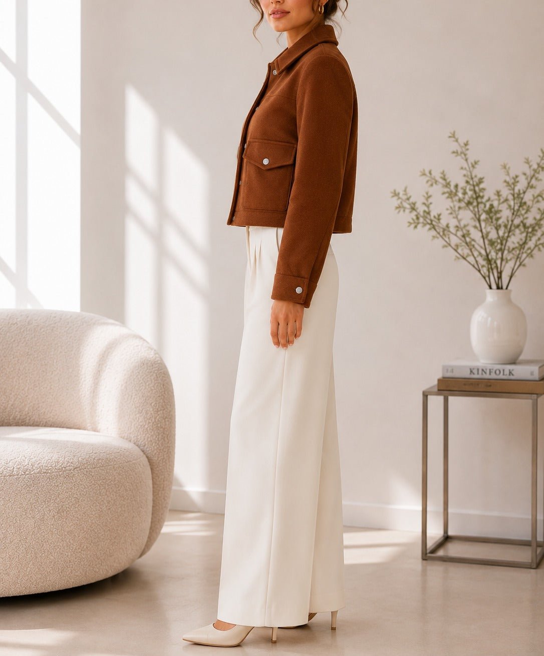 Ladies New Feeling Melton Crop Jacket- Brown - StylePhase SA