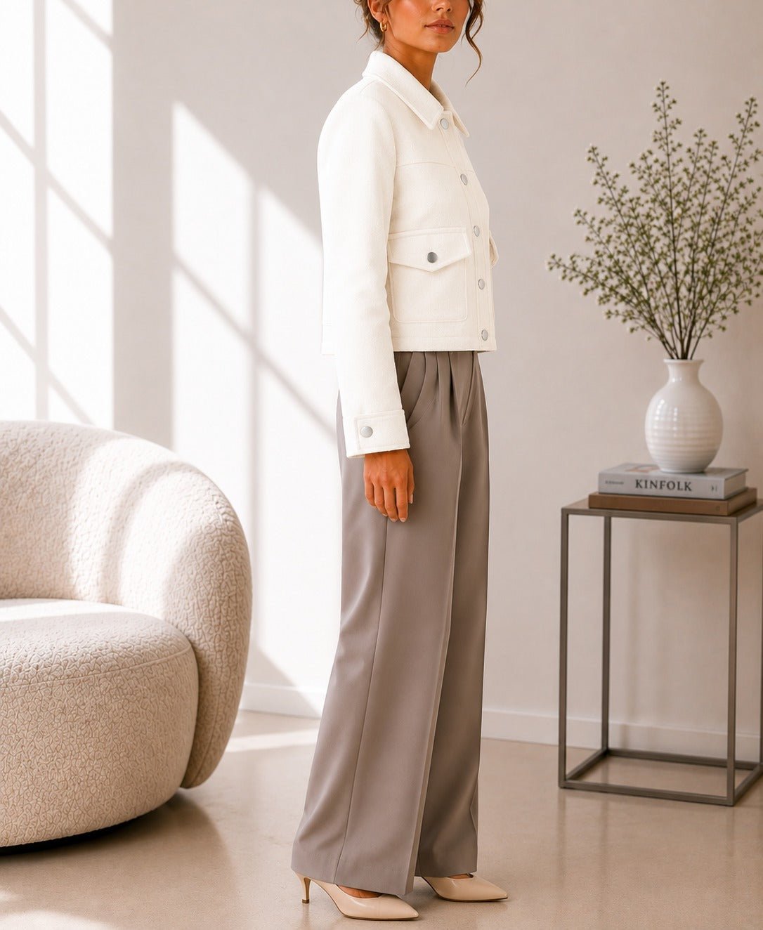 Ladies New Feeling Melton Crop Jacket-White - StylePhase SA