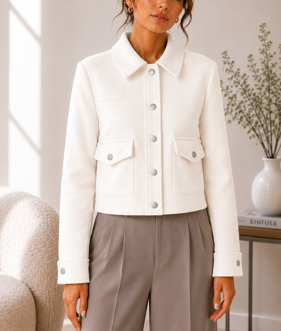 Ladies New Feeling Melton Crop Jacket-White - StylePhase SA