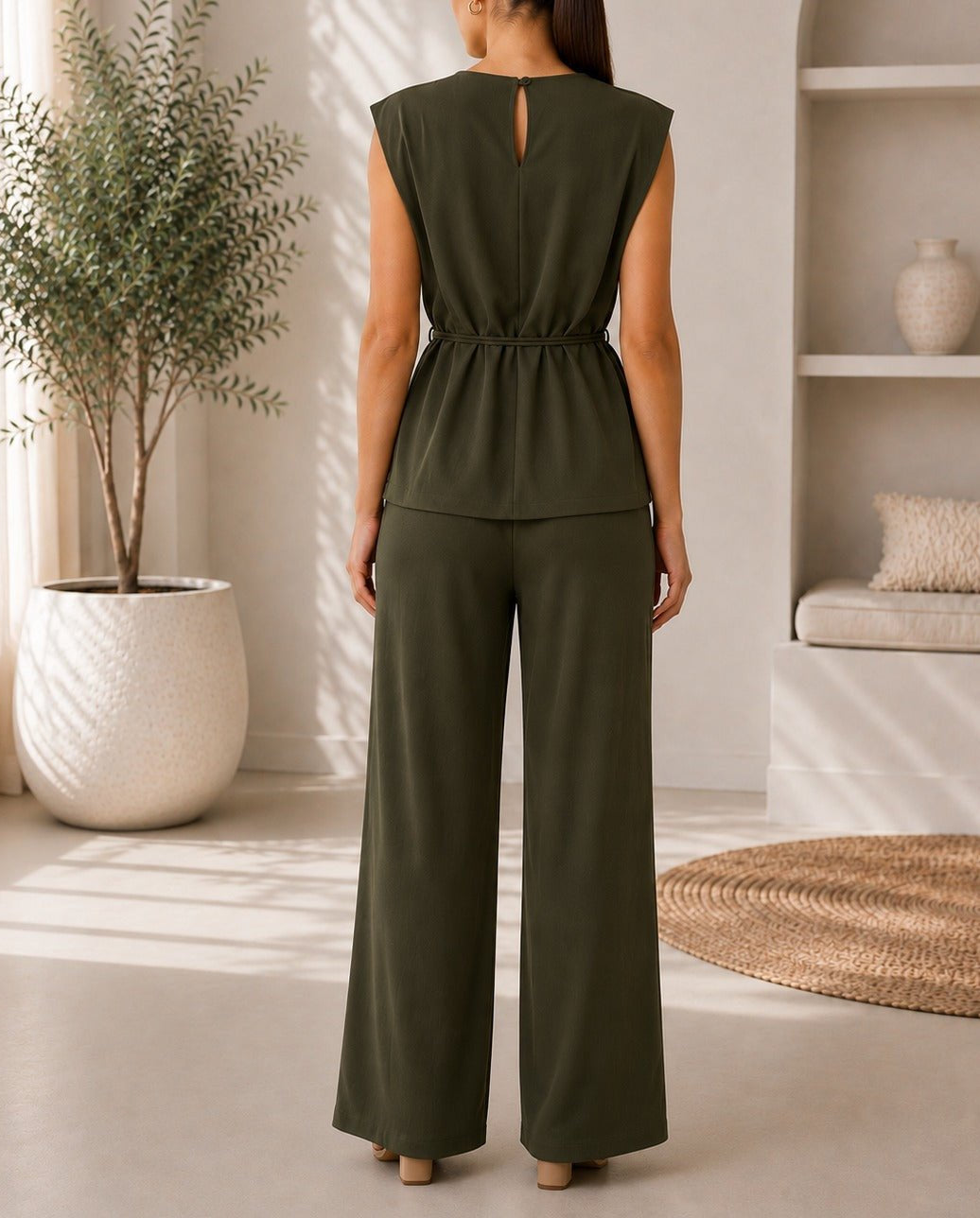 Ladies New Feeling Olive Buckle Detail Sleeveless Two-Piece Set - StylePhase SA