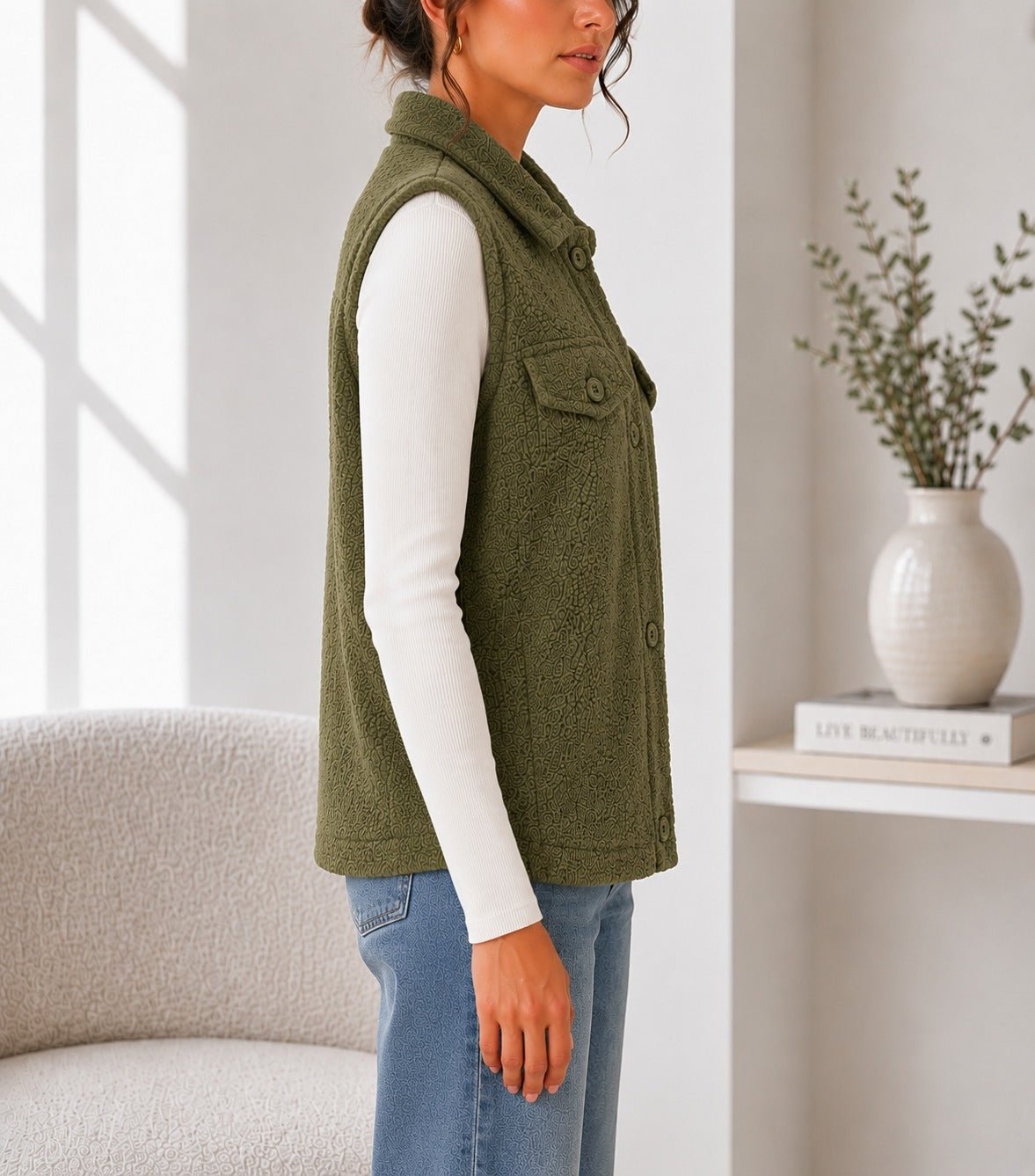 Ladies New Feeling Olive Fur Lined Bodywarmer - StylePhase SA