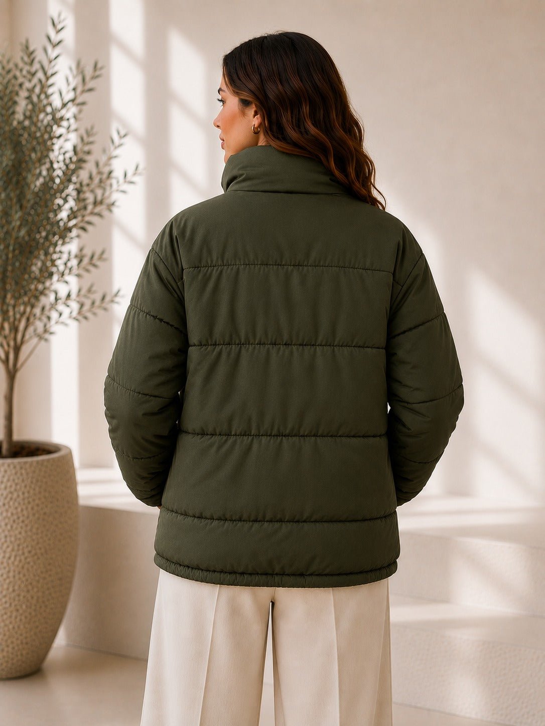 Ladies New Feeling Olive Puffer Jacket - StylePhase SA