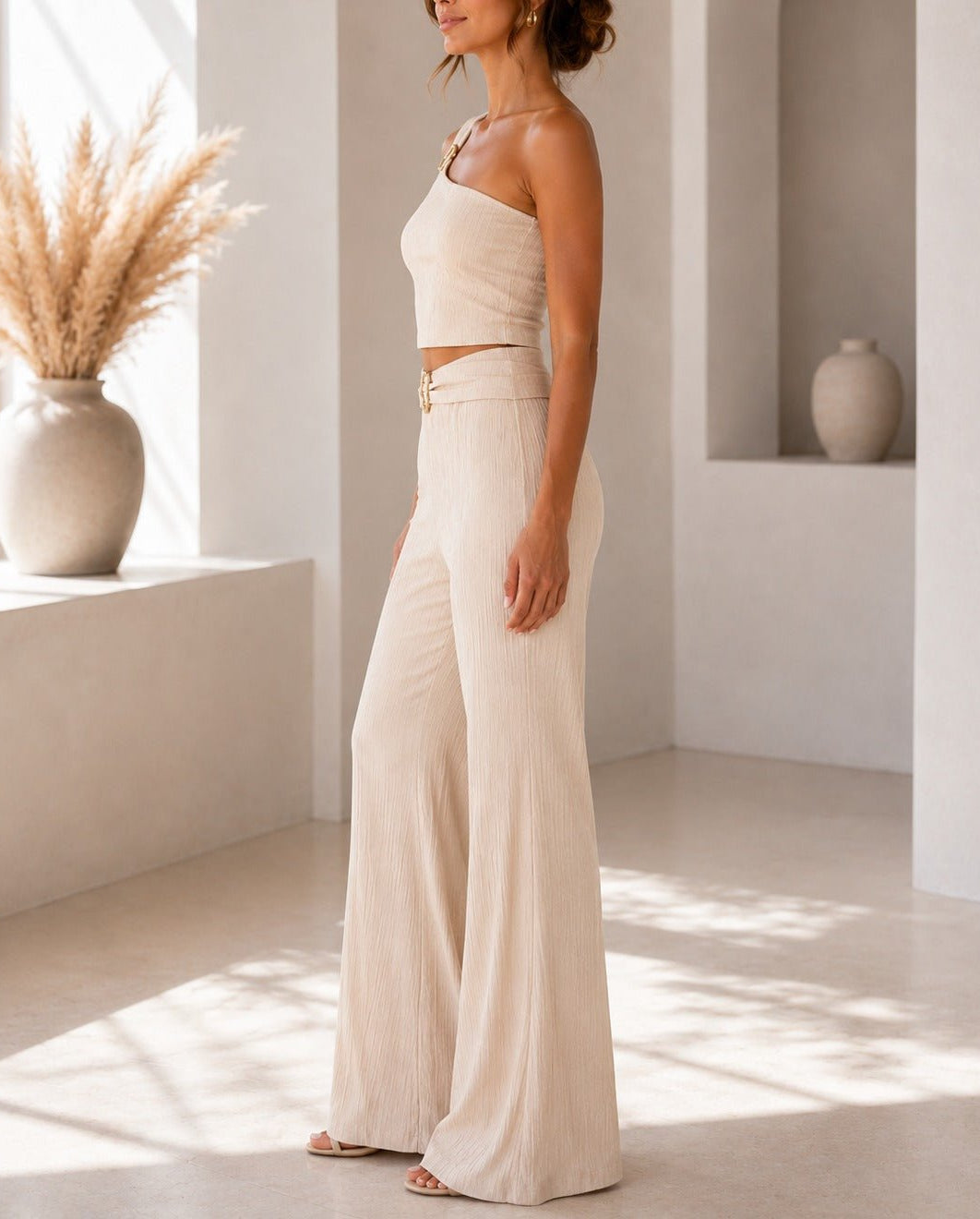 Ladies New Feeling One Shoulder Buckle Detail Two Piece-Cream - StylePhase SA