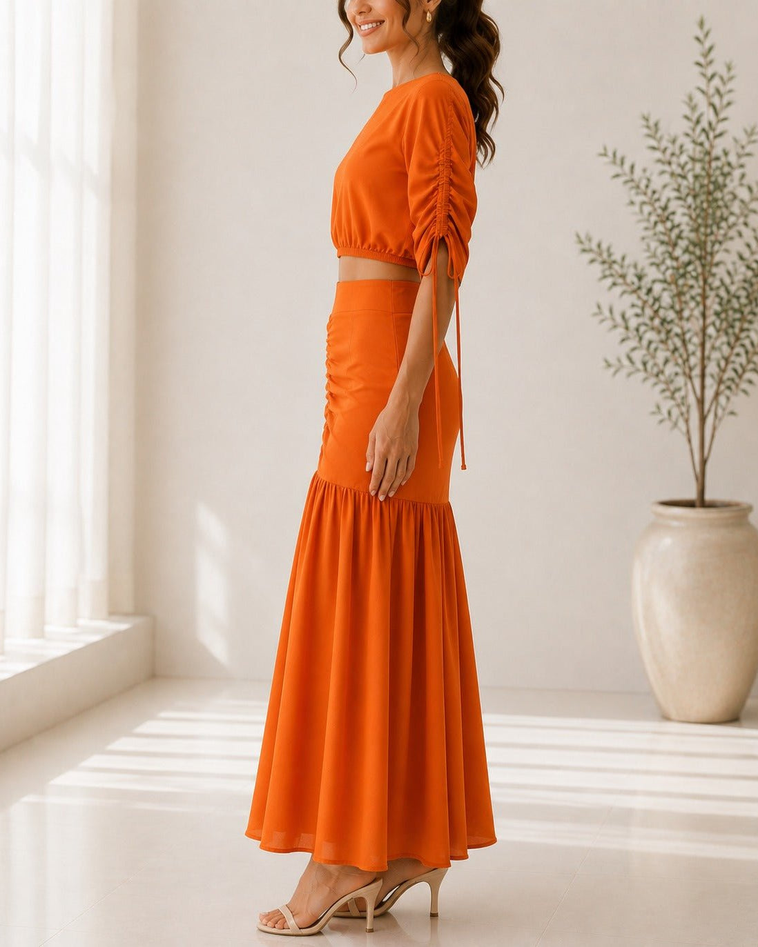 Ladies New Feeling Orange Ruche Two Piece Set - StylePhase SA
