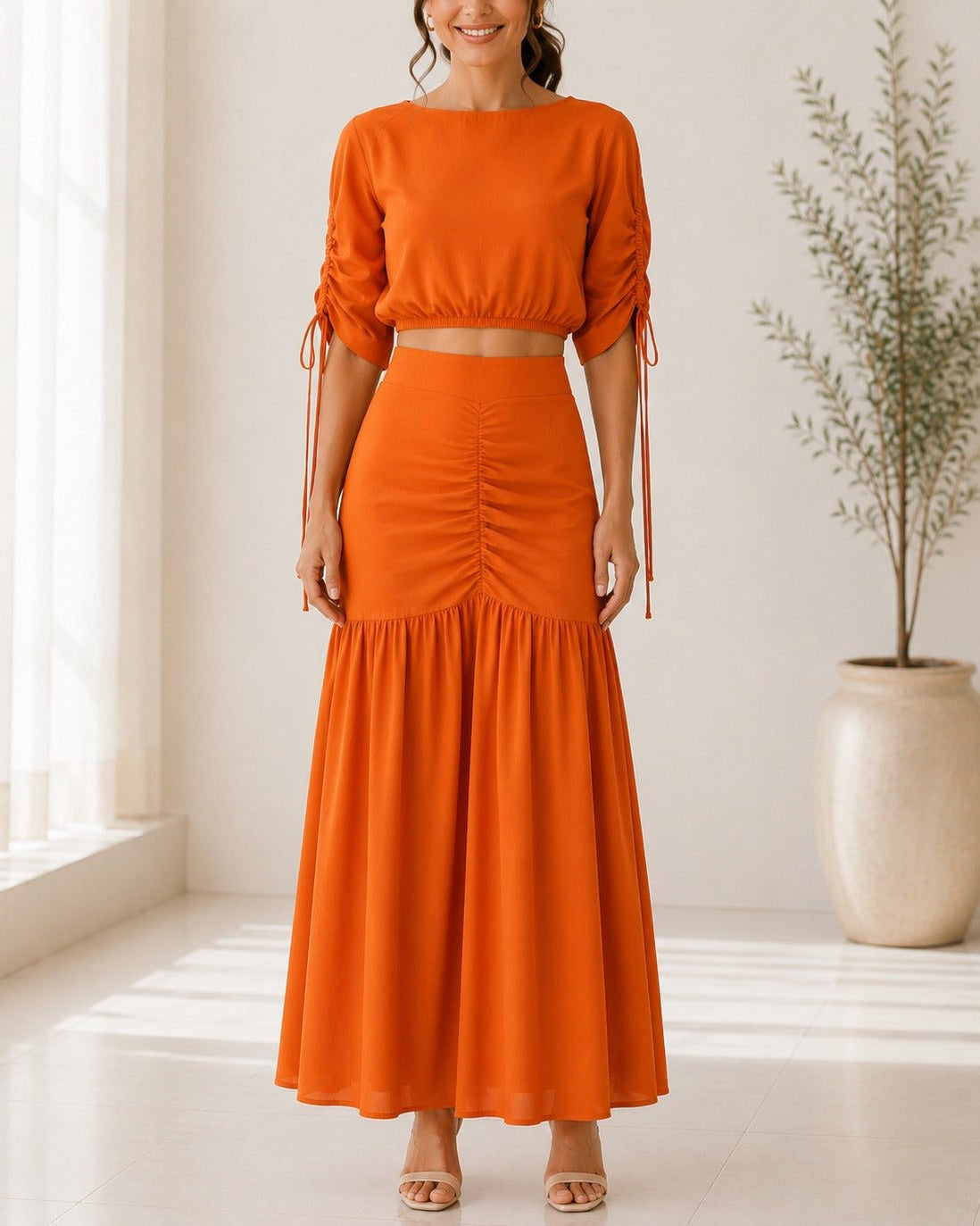 Ladies New Feeling Orange Ruche Two Piece Set - StylePhase SA