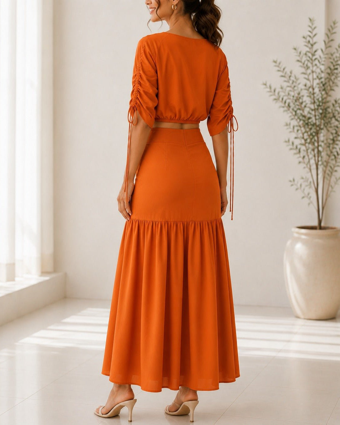 Ladies New Feeling Orange Ruche Two Piece Set - StylePhase SA