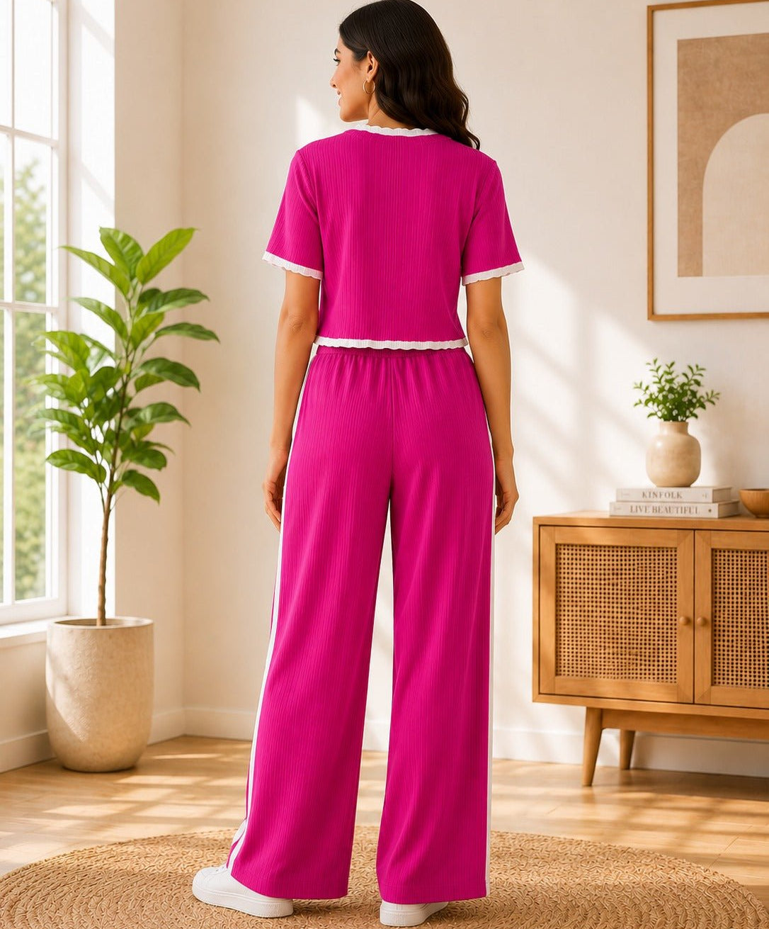 Ladies New Feeling Pink And White Ribbed Set - StylePhase SA