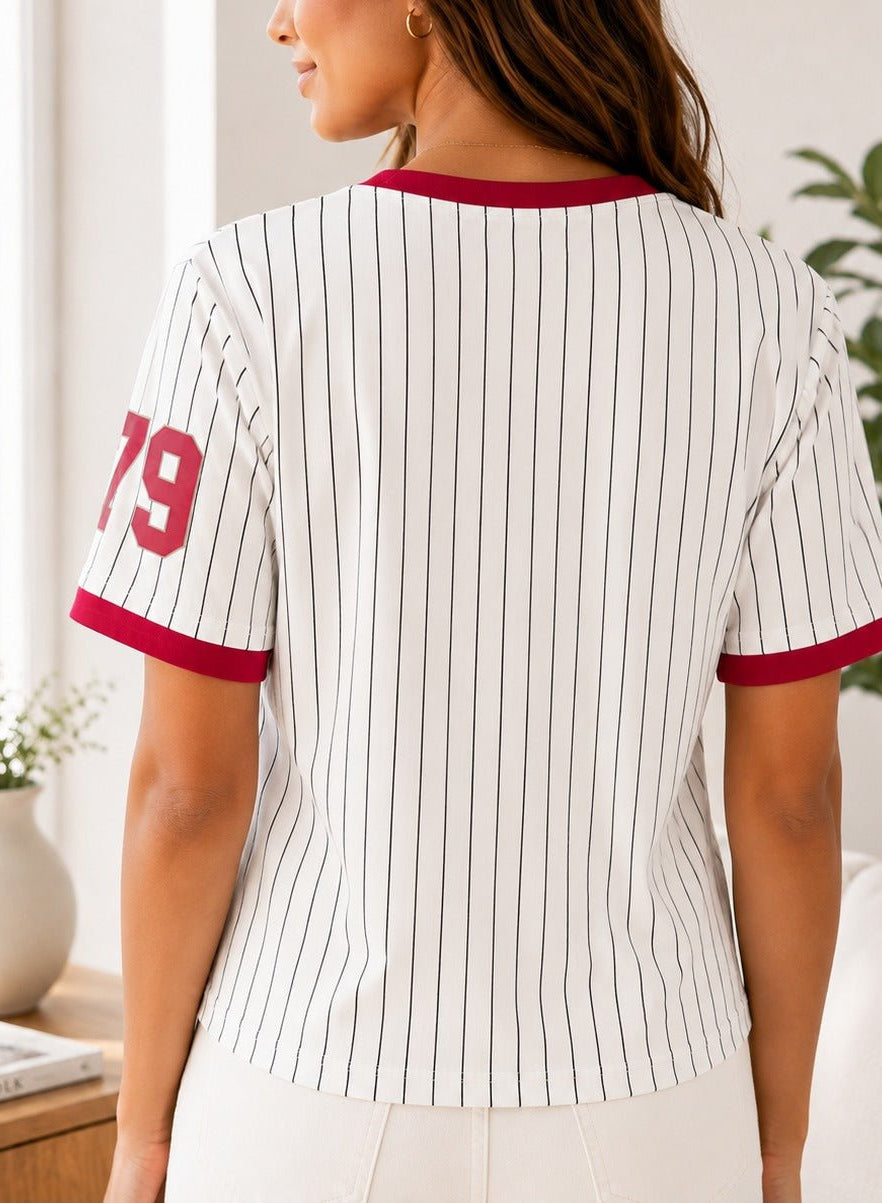 Ladies New Feeling Red Baseball Sweater - StylePhase SA
