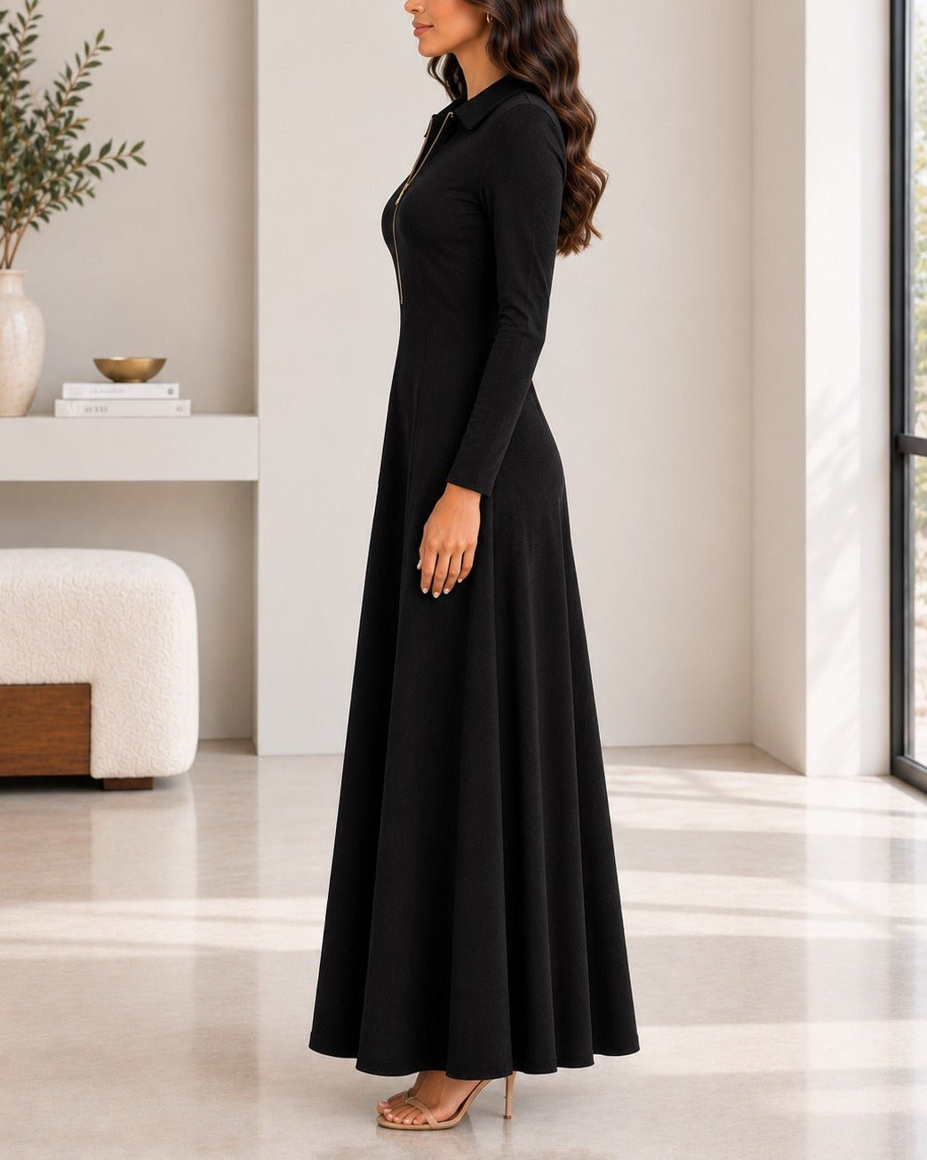 Ladies New Feeling Rib Zip Front Dress-Black - StylePhase SA