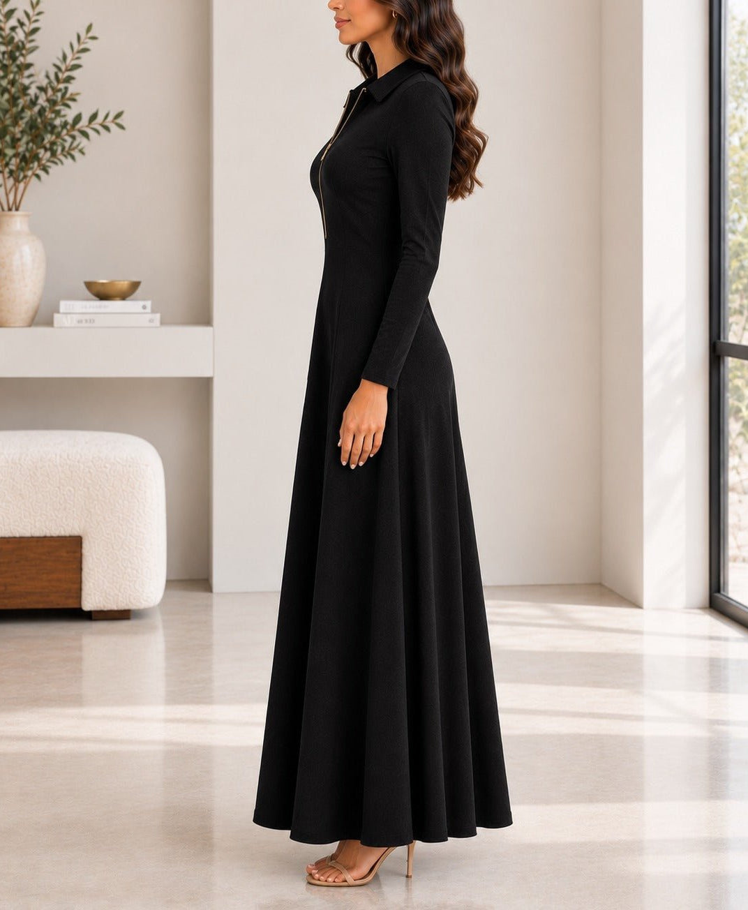 Ladies New Feeling Rib Zip Front Dress-Black - StylePhase SA