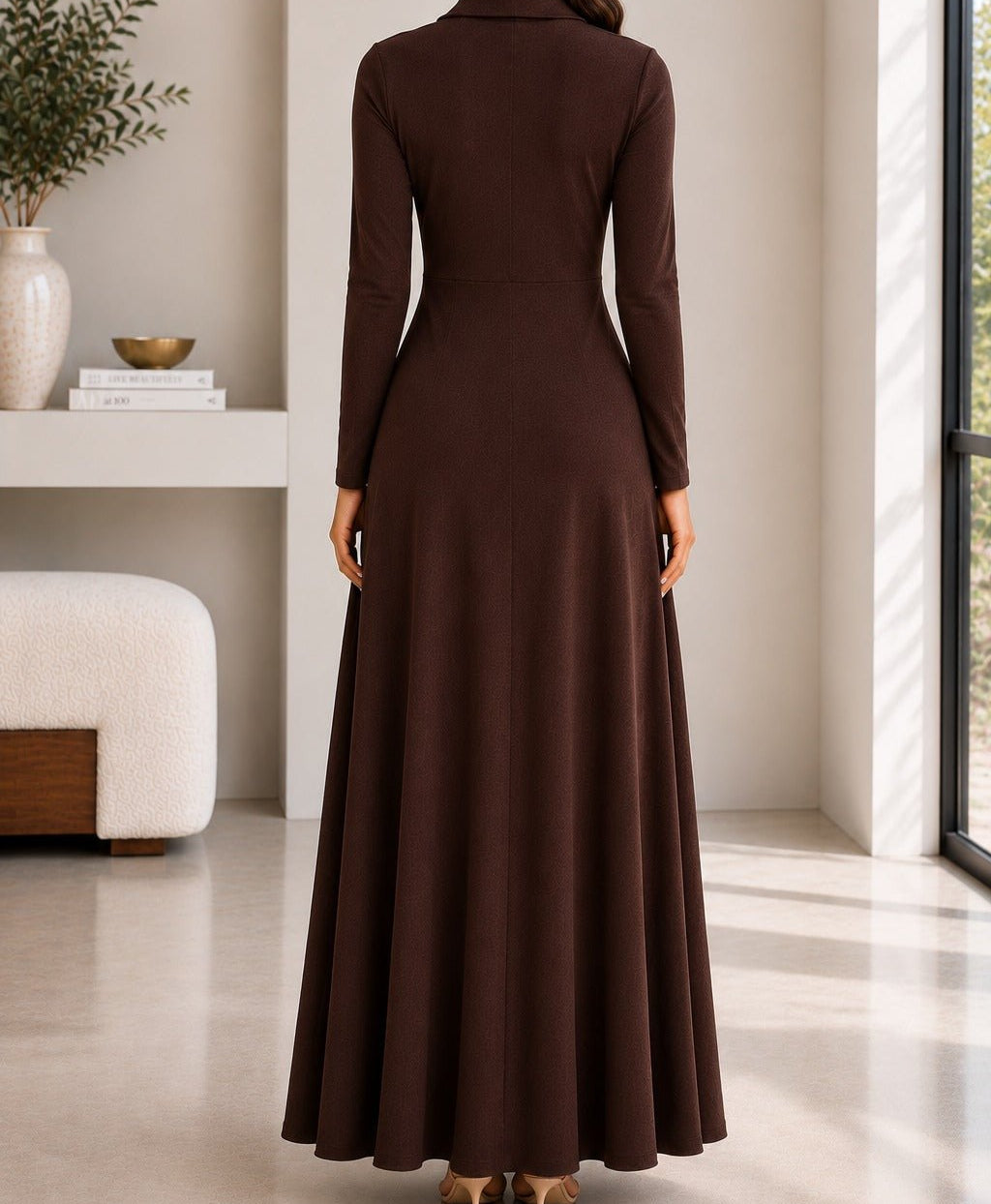 Ladies New Feeling Rib Zip Front Dress-Dark Brown - StylePhase SA