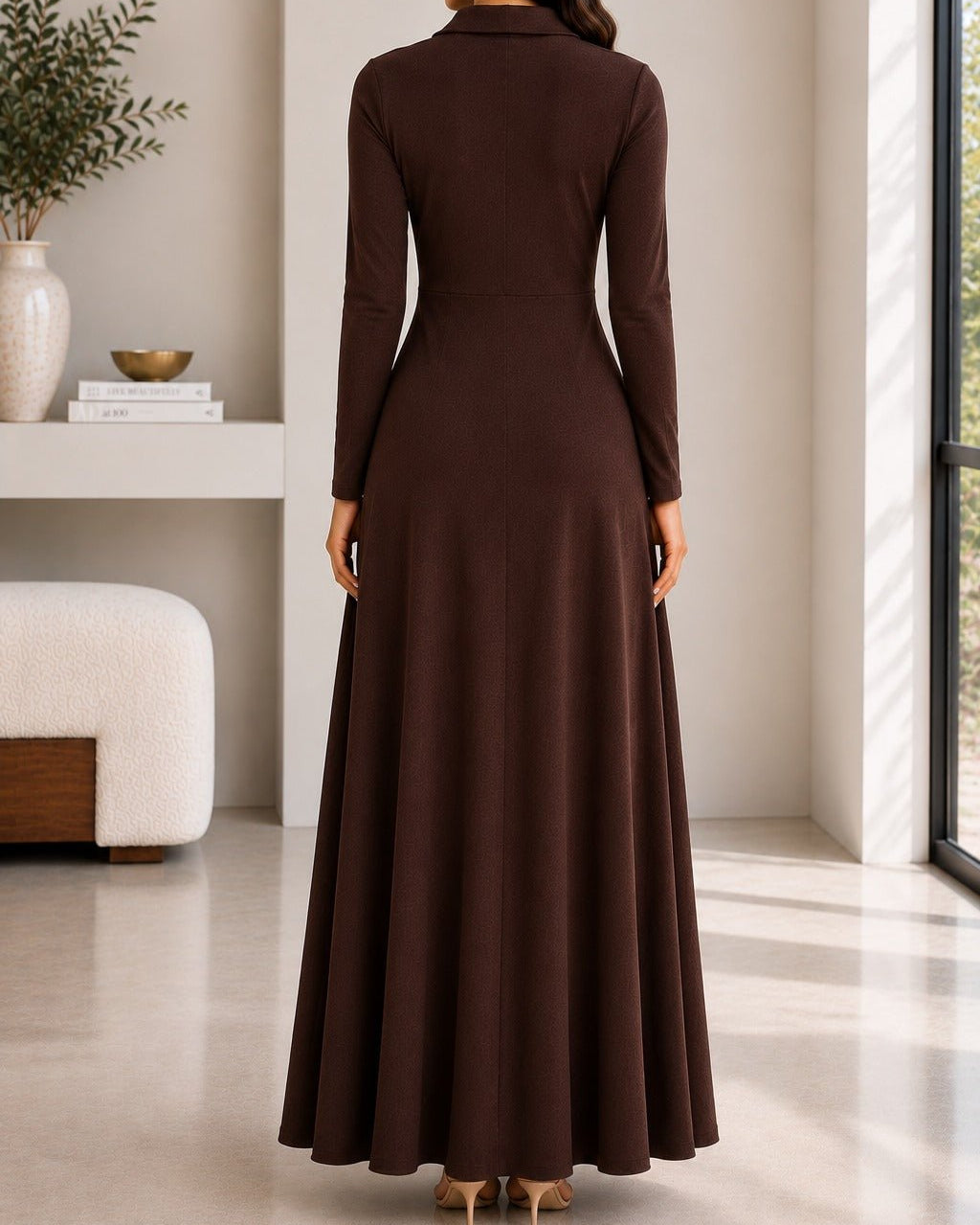 Ladies New Feeling Rib Zip Front Dress-Dark Brown - StylePhase SA