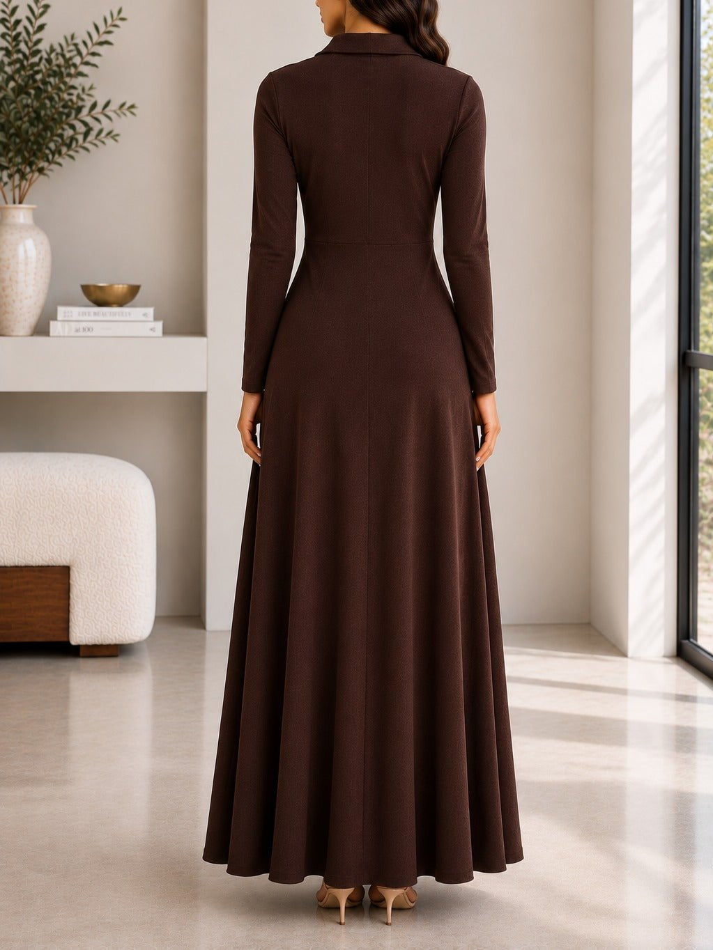 Ladies New Feeling Rib Zip Front Dress-Dark Brown - StylePhase SA