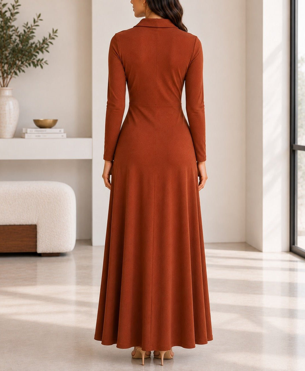 Ladies New Feeling Rib Zip Front Dress-Rust - StylePhase SA