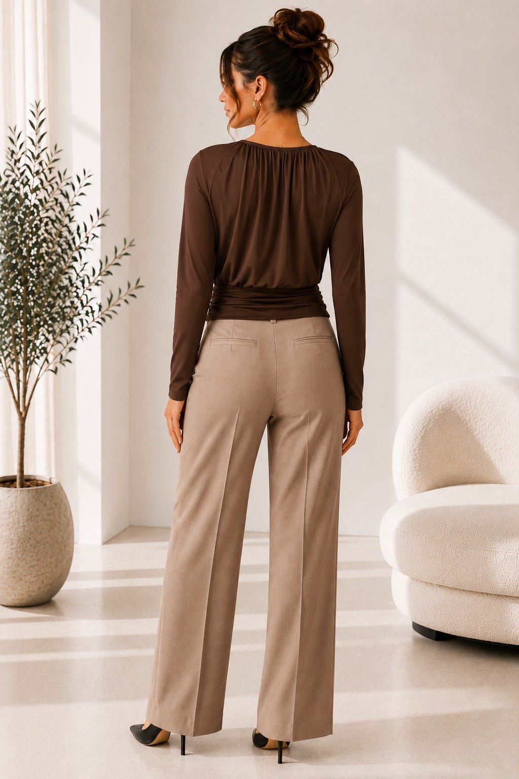 Ladies New Feeling Ruched Buckle Bodysuit-Brown - StylePhase SA