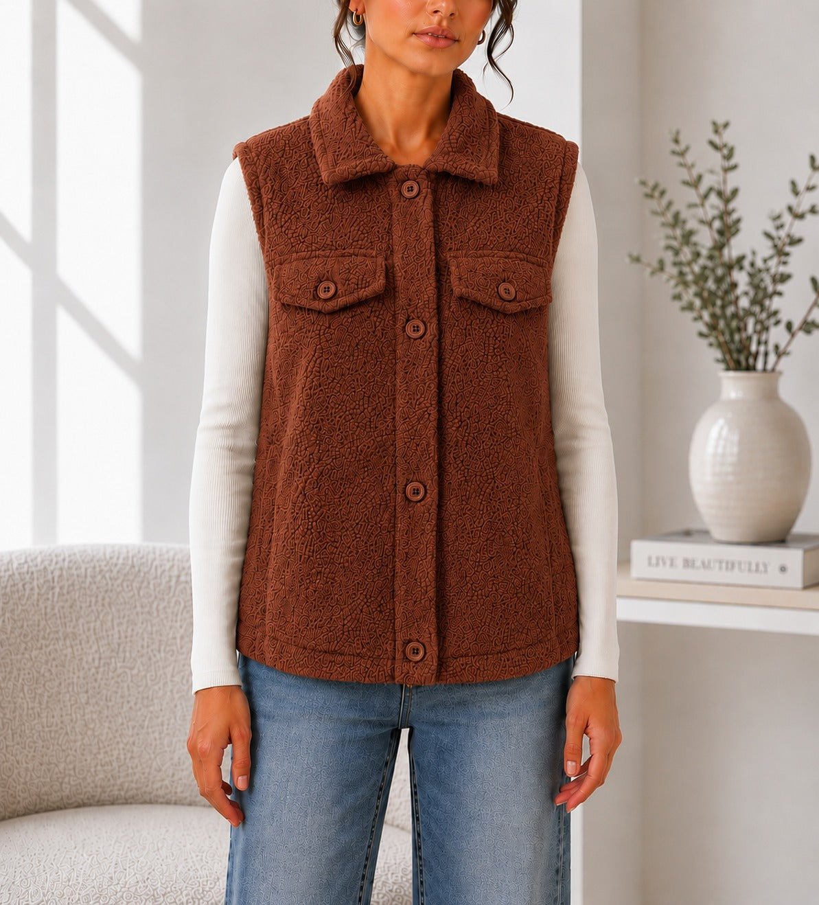 Ladies New Feeling Rust Fur Lined Bodywarmer - StylePhase SA