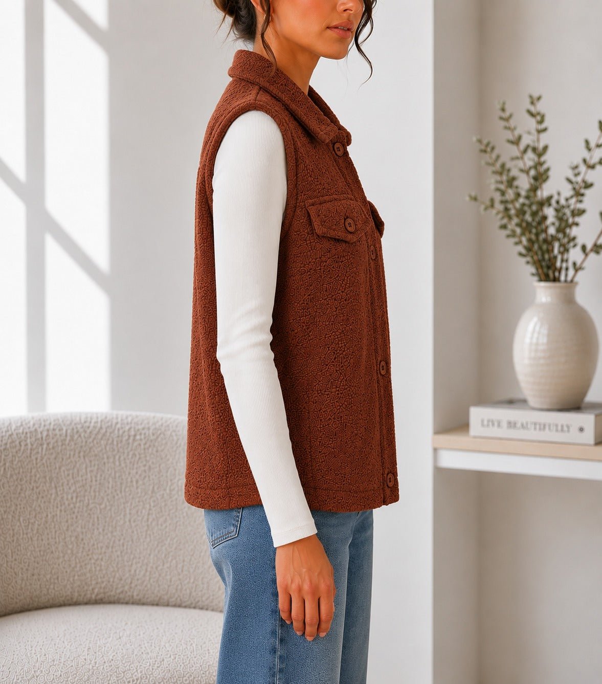 Ladies New Feeling Rust Fur Lined Bodywarmer - StylePhase SA