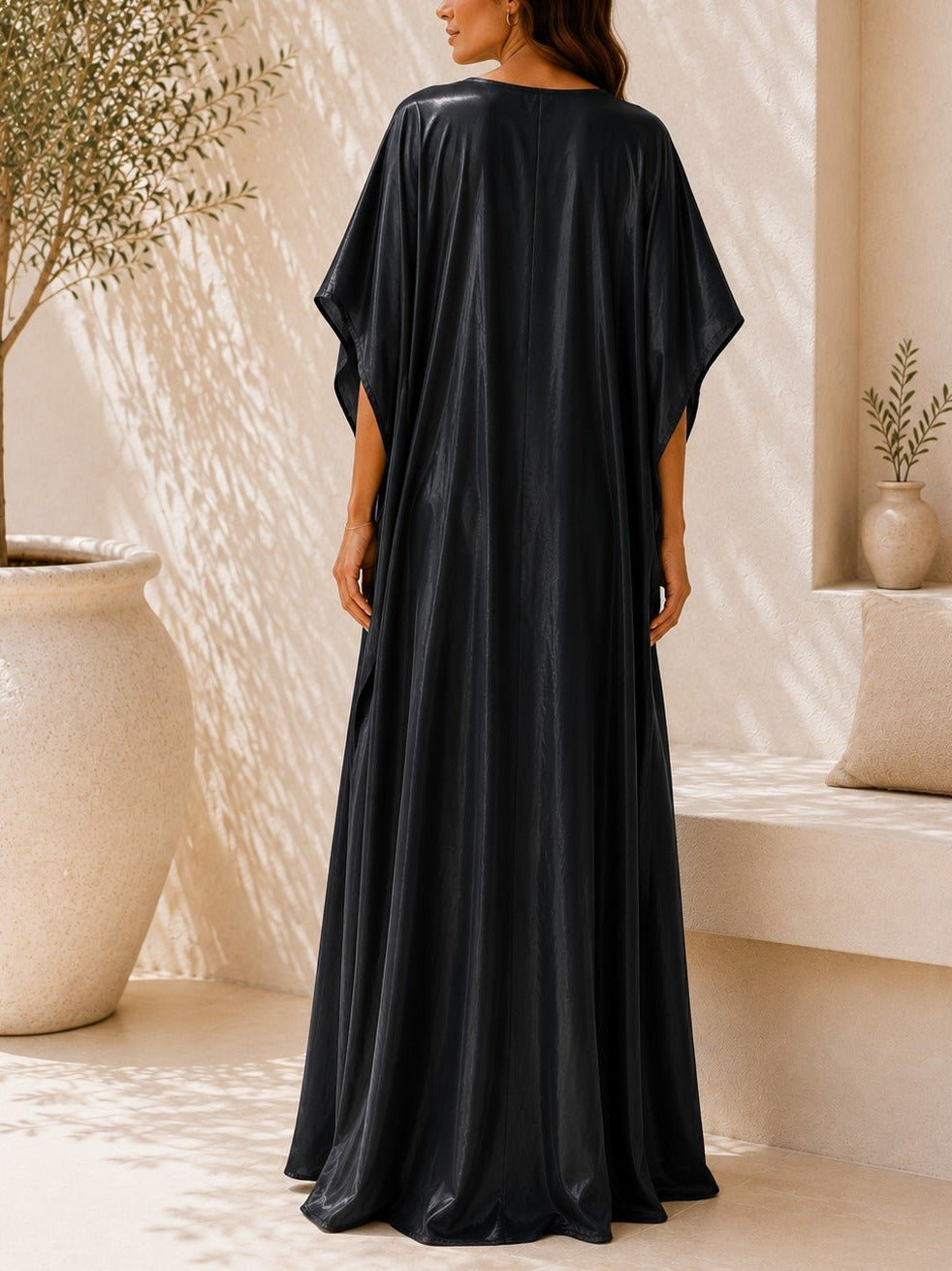 Ladies New Feeling Satin Black Kaftan - StylePhase SA