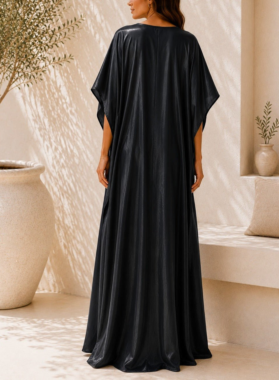 Ladies New Feeling Satin Black Kaftan - StylePhase SA