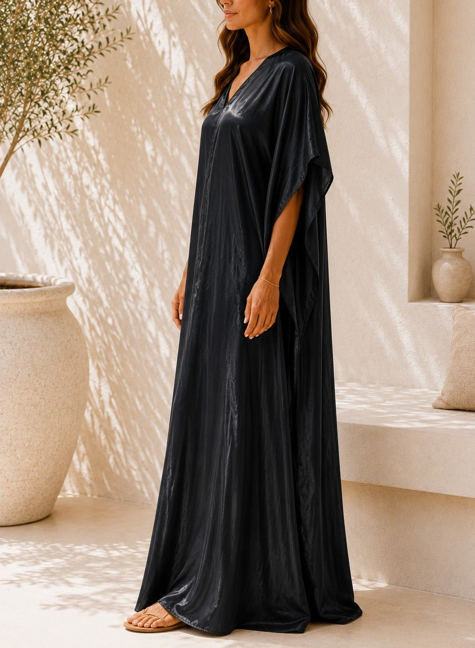 Ladies New Feeling Satin Black Kaftan - StylePhase SA