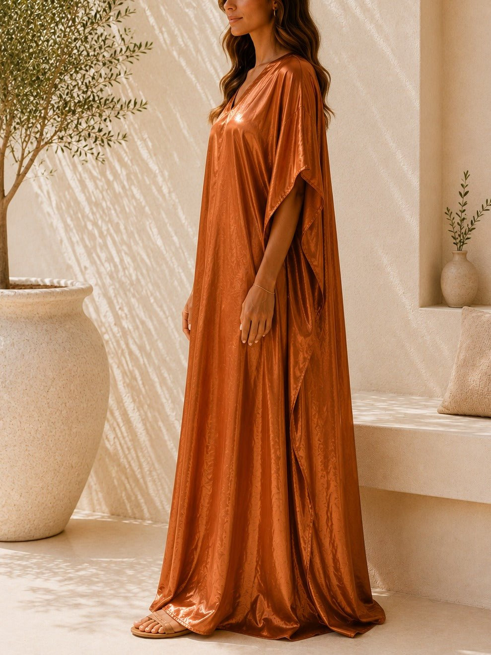 Ladies New Feeling Satin Brown Kaftan - StylePhase SA