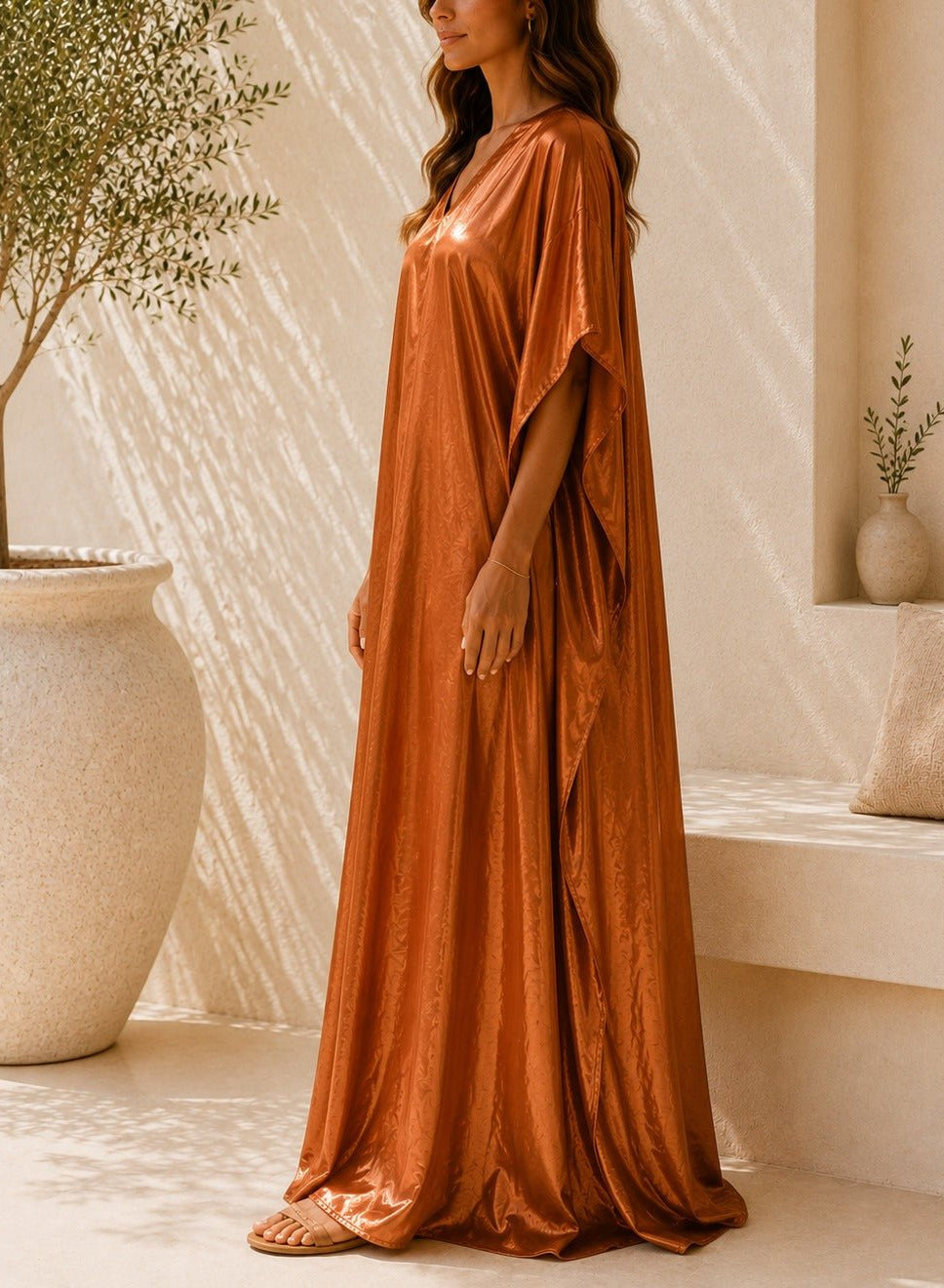 Ladies New Feeling Satin Brown Kaftan - StylePhase SA
