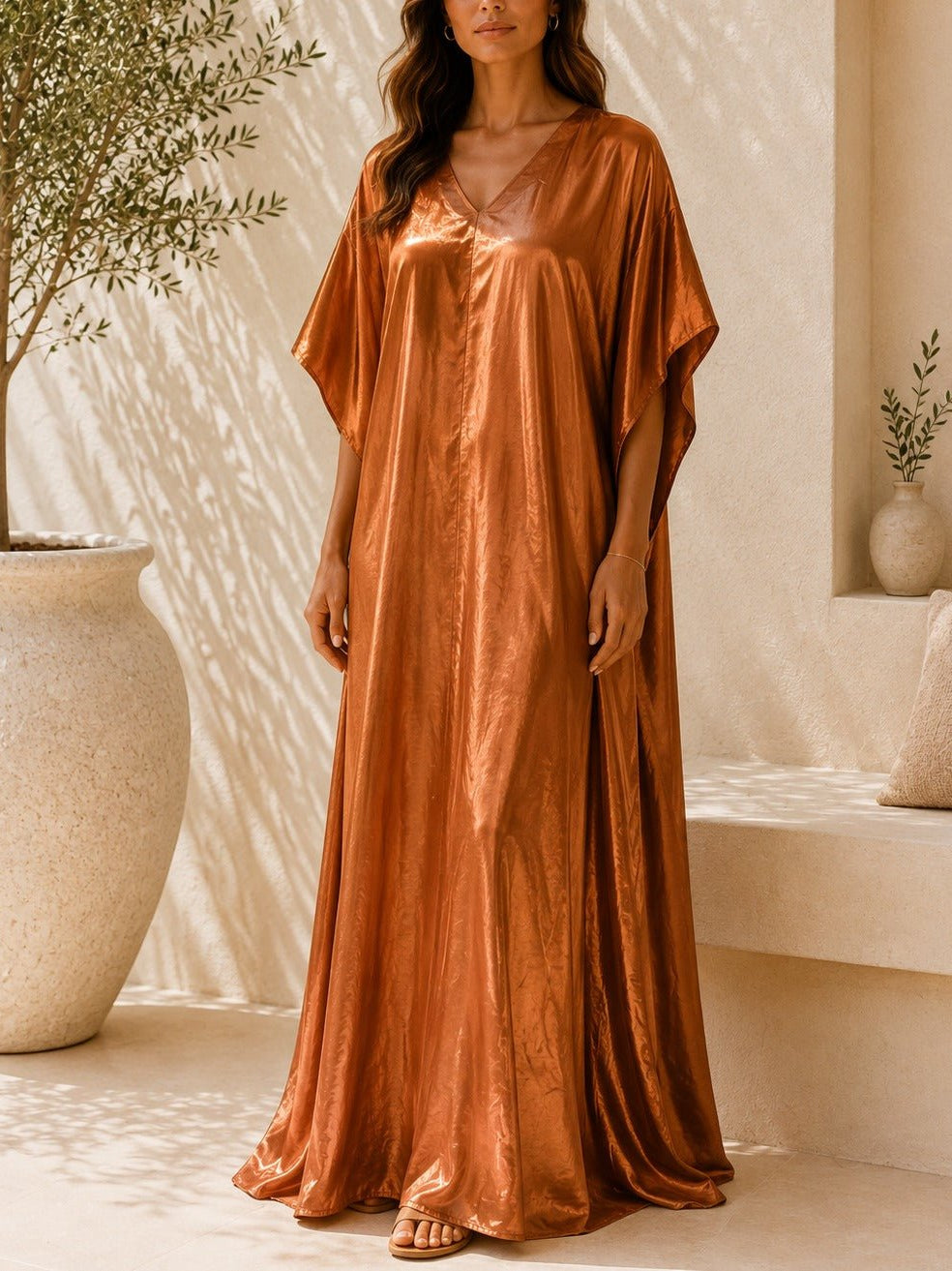 Ladies New Feeling Satin Brown Kaftan - StylePhase SA