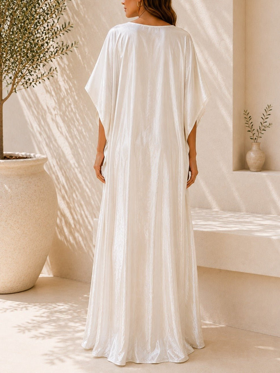 Ladies New Feeling Satin Cream Kaftan - StylePhase SA