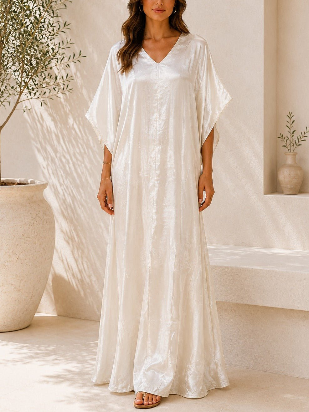Ladies New Feeling Satin Cream Kaftan - StylePhase SA