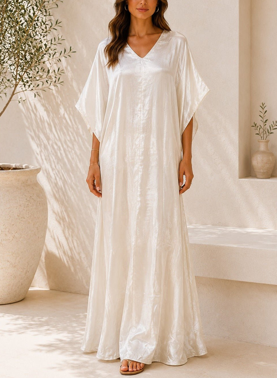 Ladies New Feeling Satin Cream Kaftan - StylePhase SA