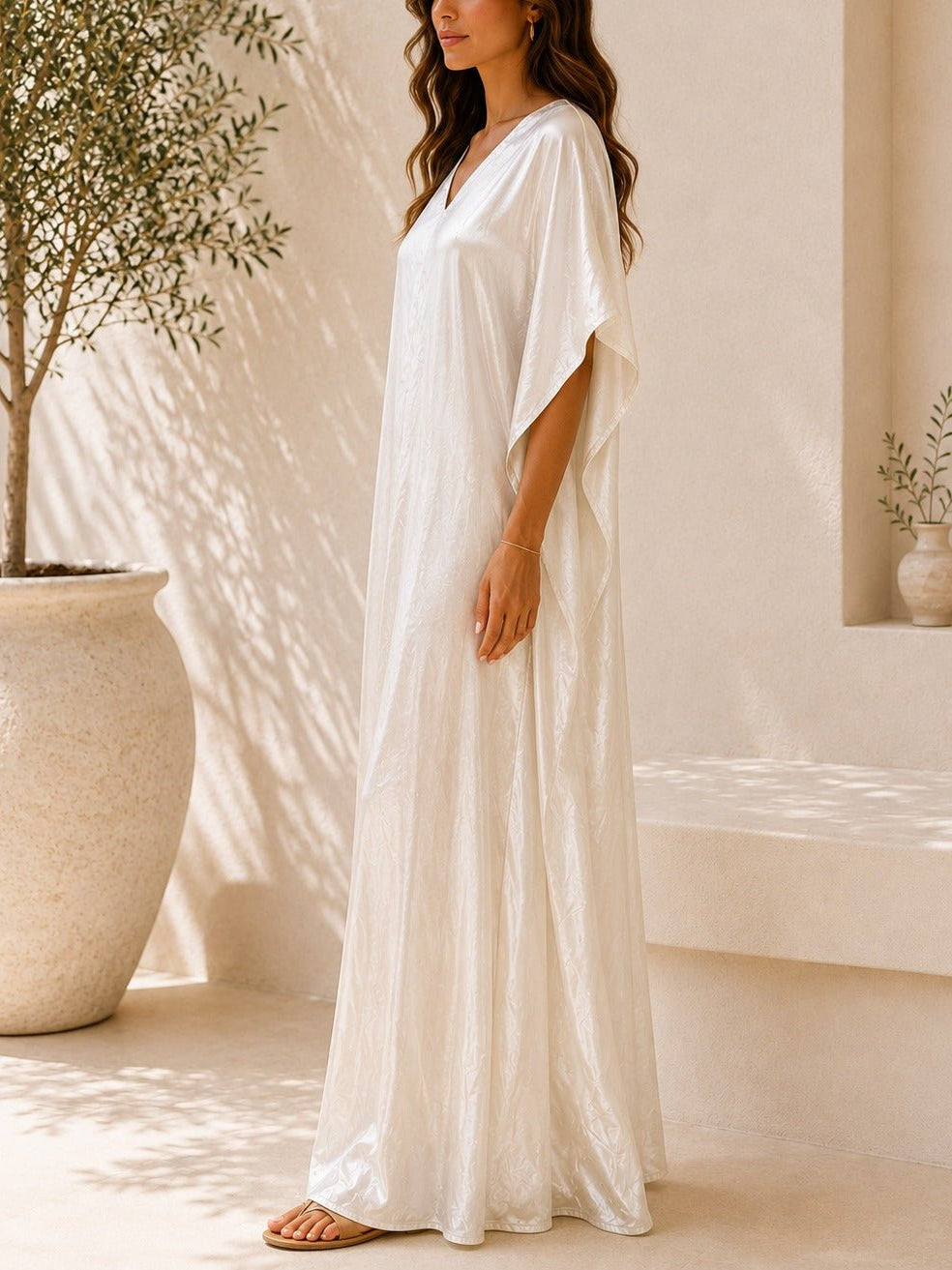Ladies New Feeling Satin Cream Kaftan - StylePhase SA