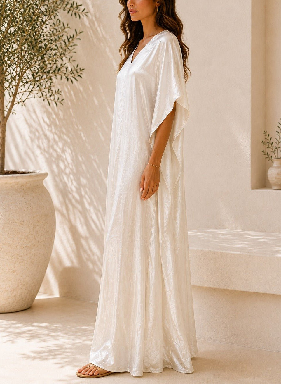 Ladies New Feeling Satin Cream Kaftan - StylePhase SA