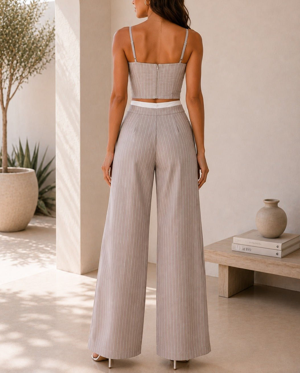 Ladies New Feeling Stone Pinstriped Two Piece Set - StylePhase SA