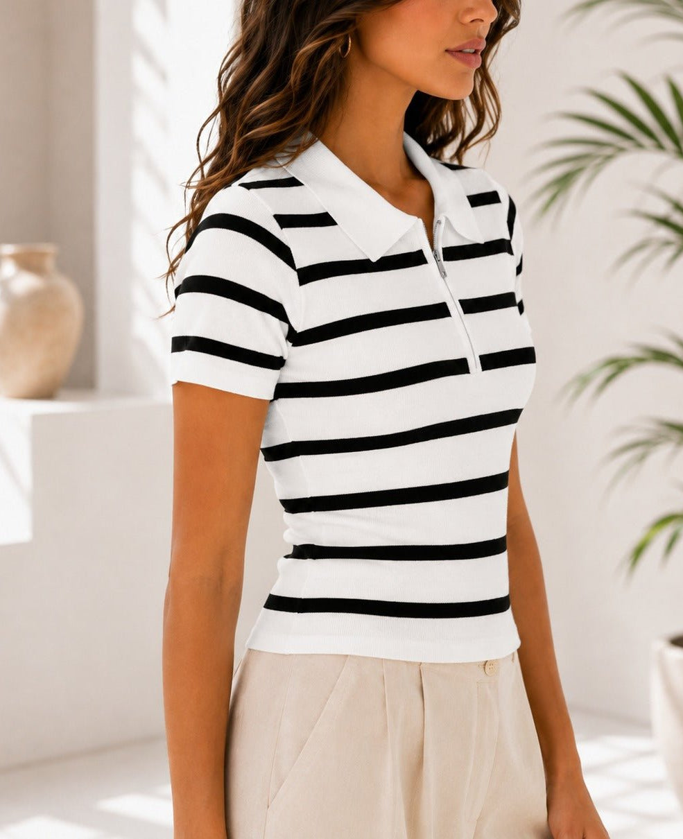Ladies New Feeling White Collar Stripe Top - StylePhase SA