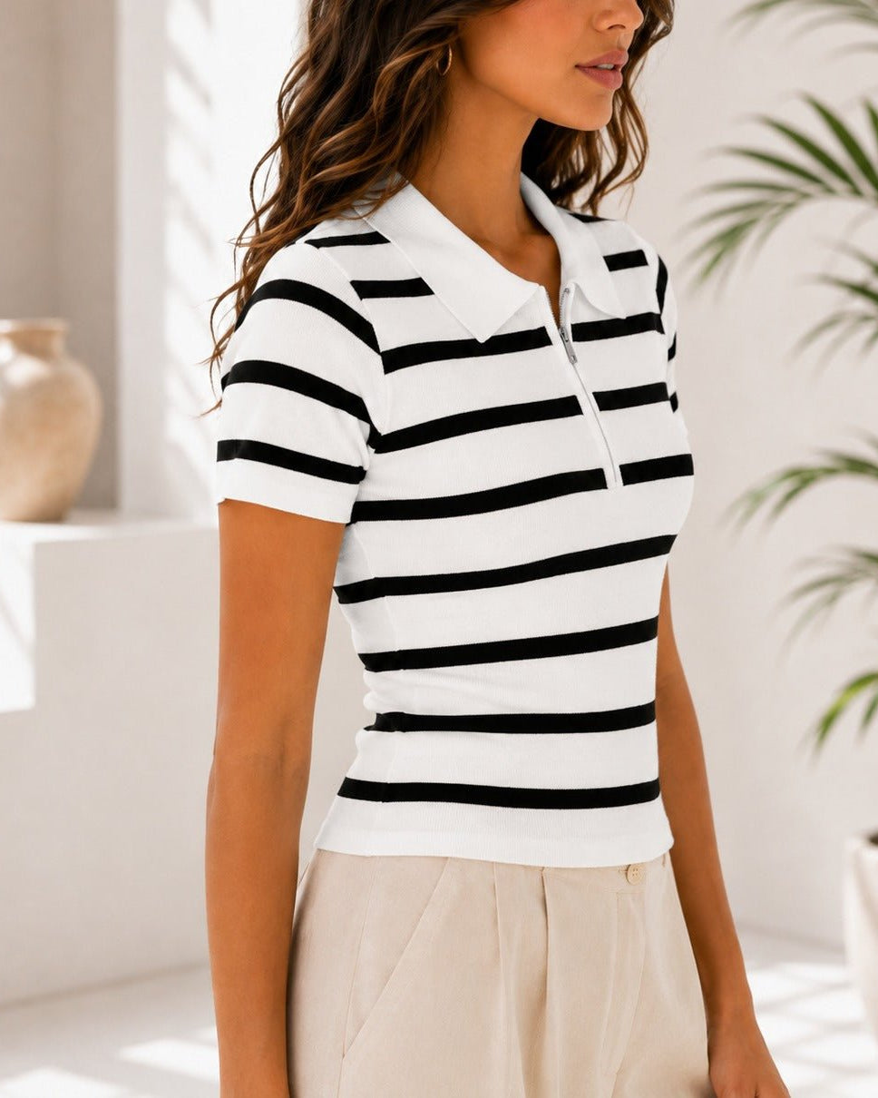 Ladies New Feeling White Collar Stripe Top - StylePhase SA
