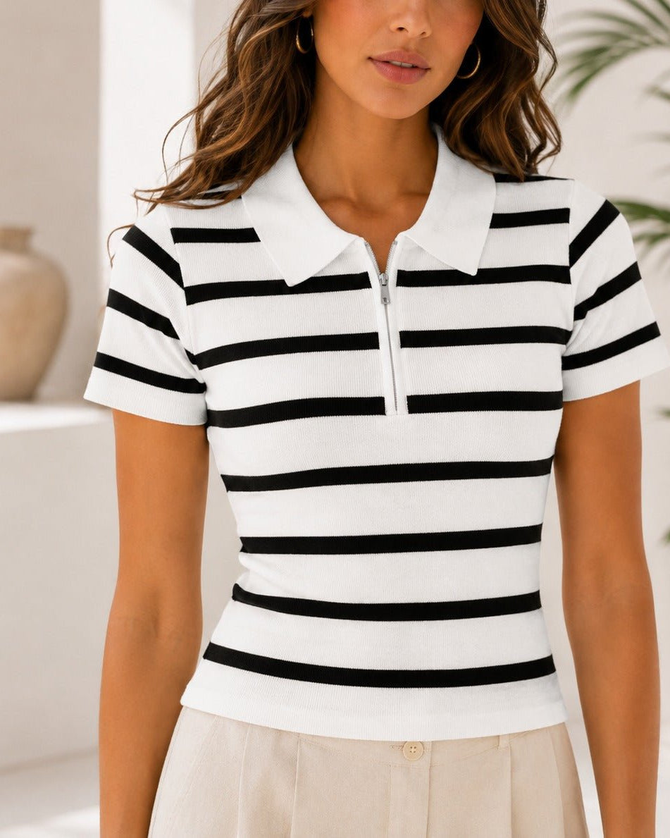 Ladies New Feeling White Collar Stripe Top - StylePhase SA
