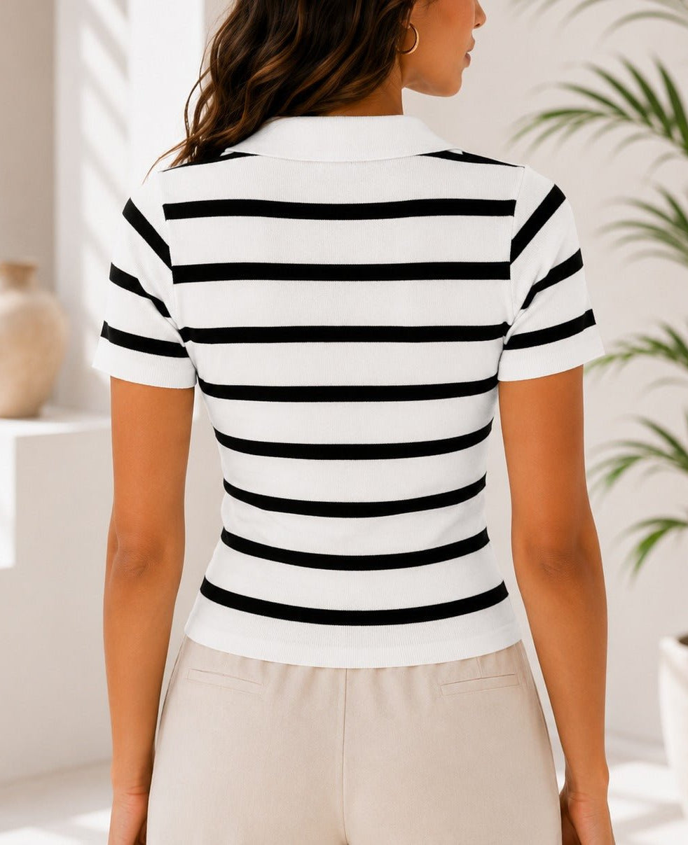 Ladies New Feeling White Collar Stripe Top - StylePhase SA