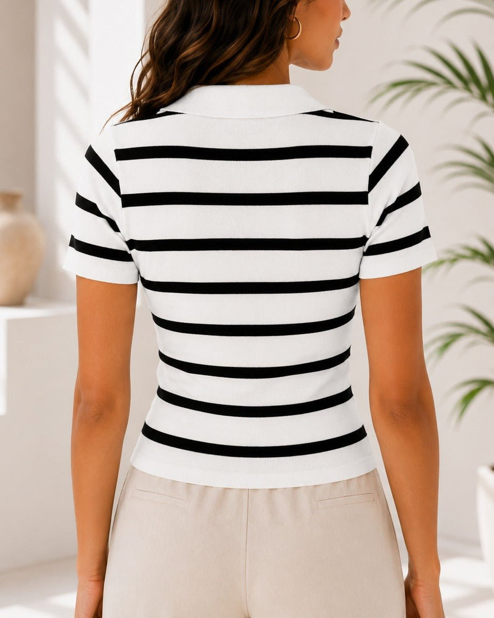 Ladies New Feeling White Collar Stripe Top - StylePhase SA