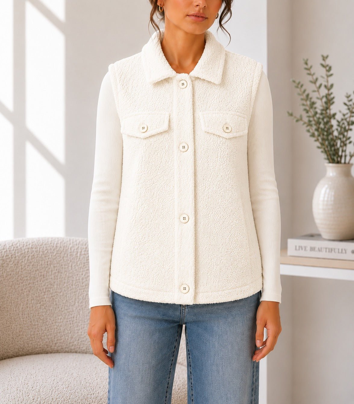 Ladies New Feeling White Fur Lined Bodywarmer - StylePhase SA