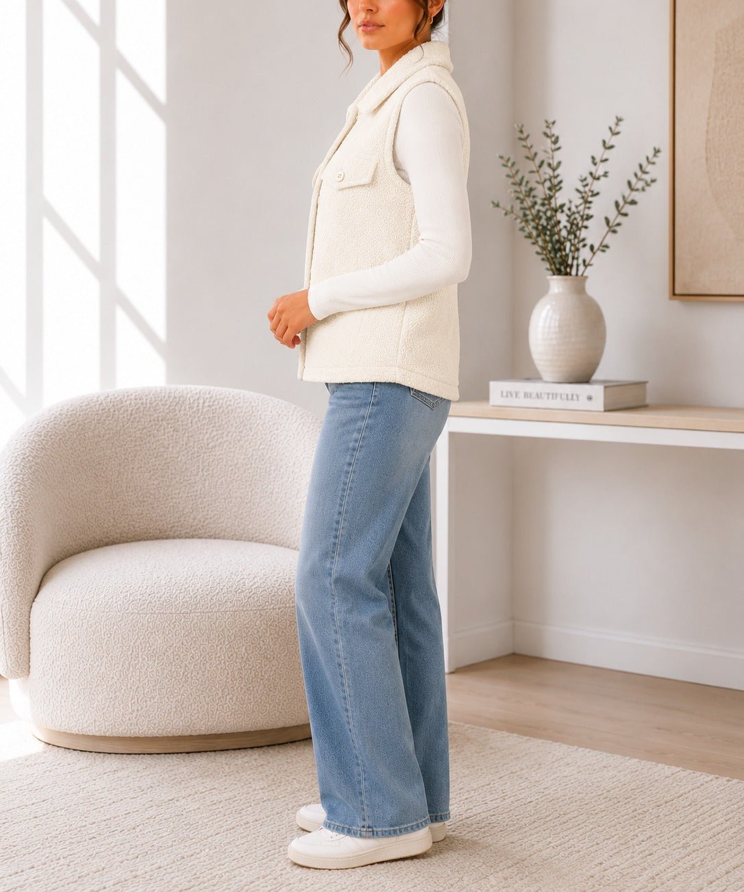 Ladies New Feeling White Fur Lined Bodywarmer - StylePhase SA