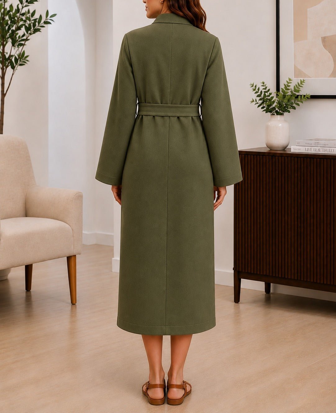 Ladies Olive Belted Peplum Midi Dress - StylePhase SA