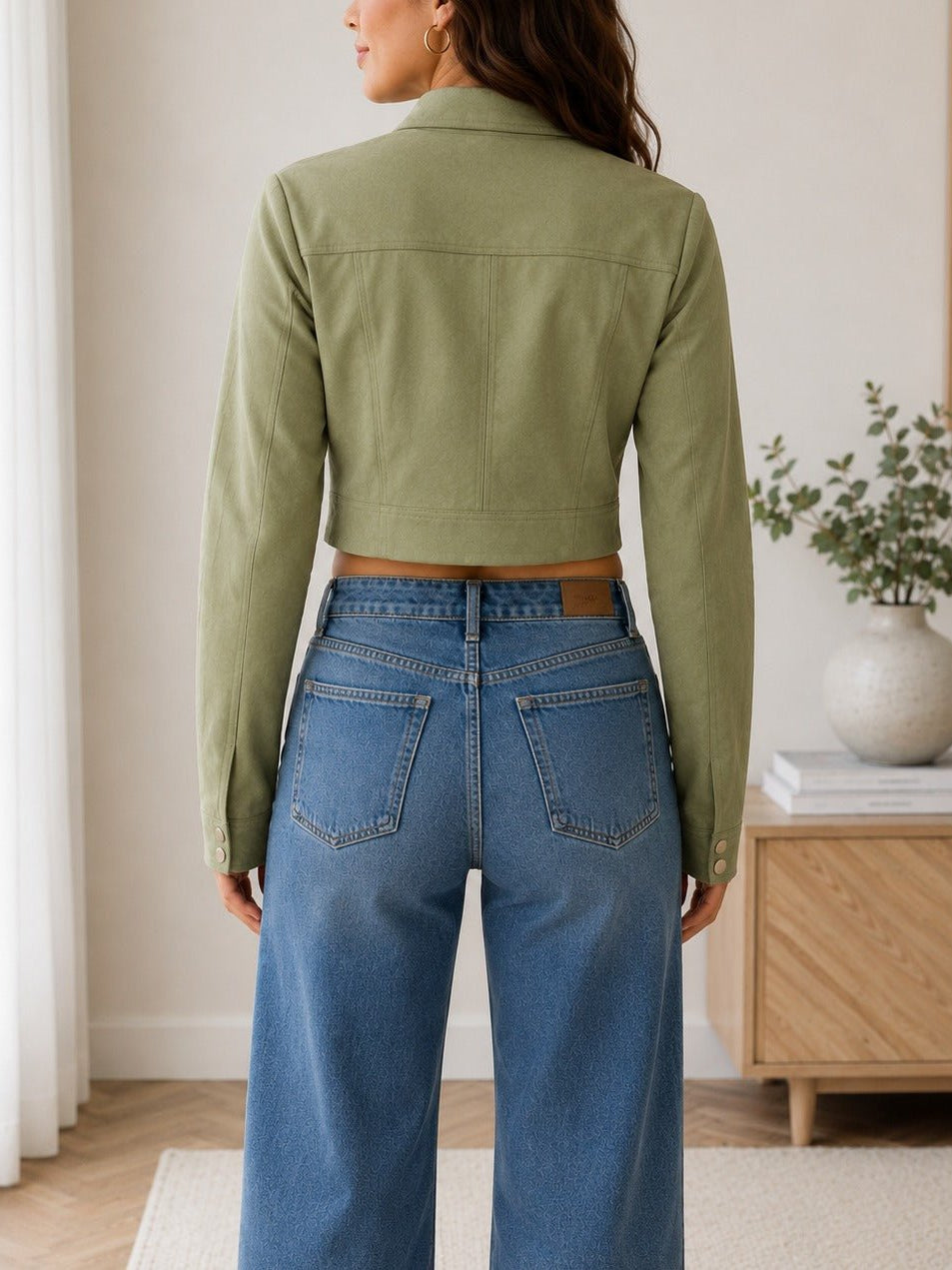 Ladies Olive Faux Suede Cropped Jacket - StylePhase SA