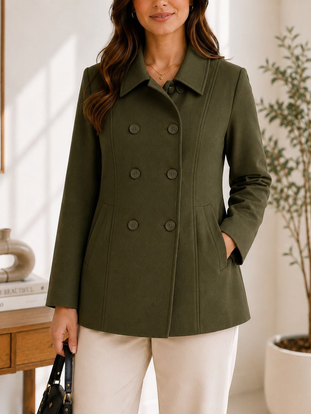 Ladies Olive Short Melton Coat - StylePhase SA