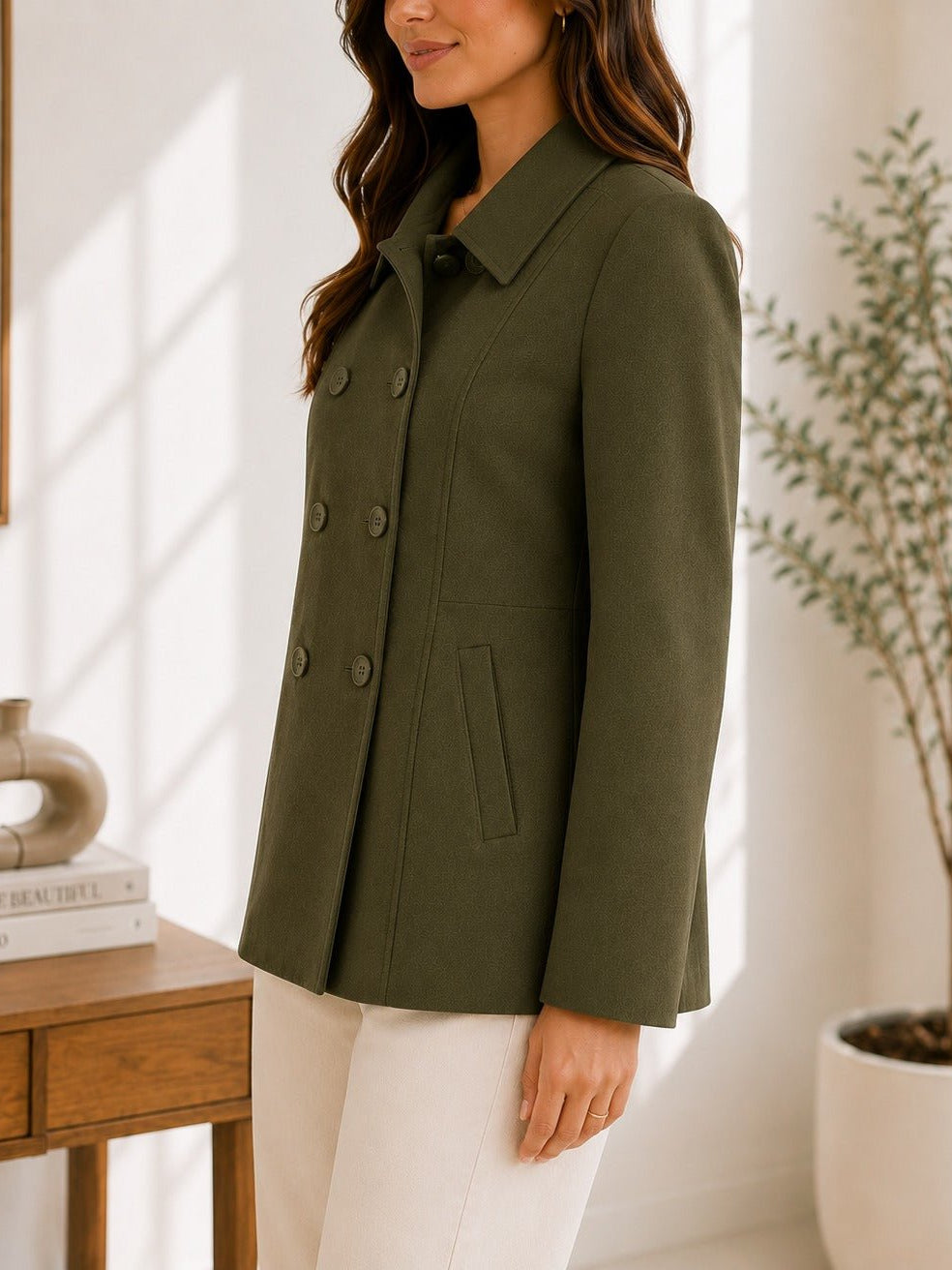 Ladies Olive Short Melton Coat - StylePhase SA
