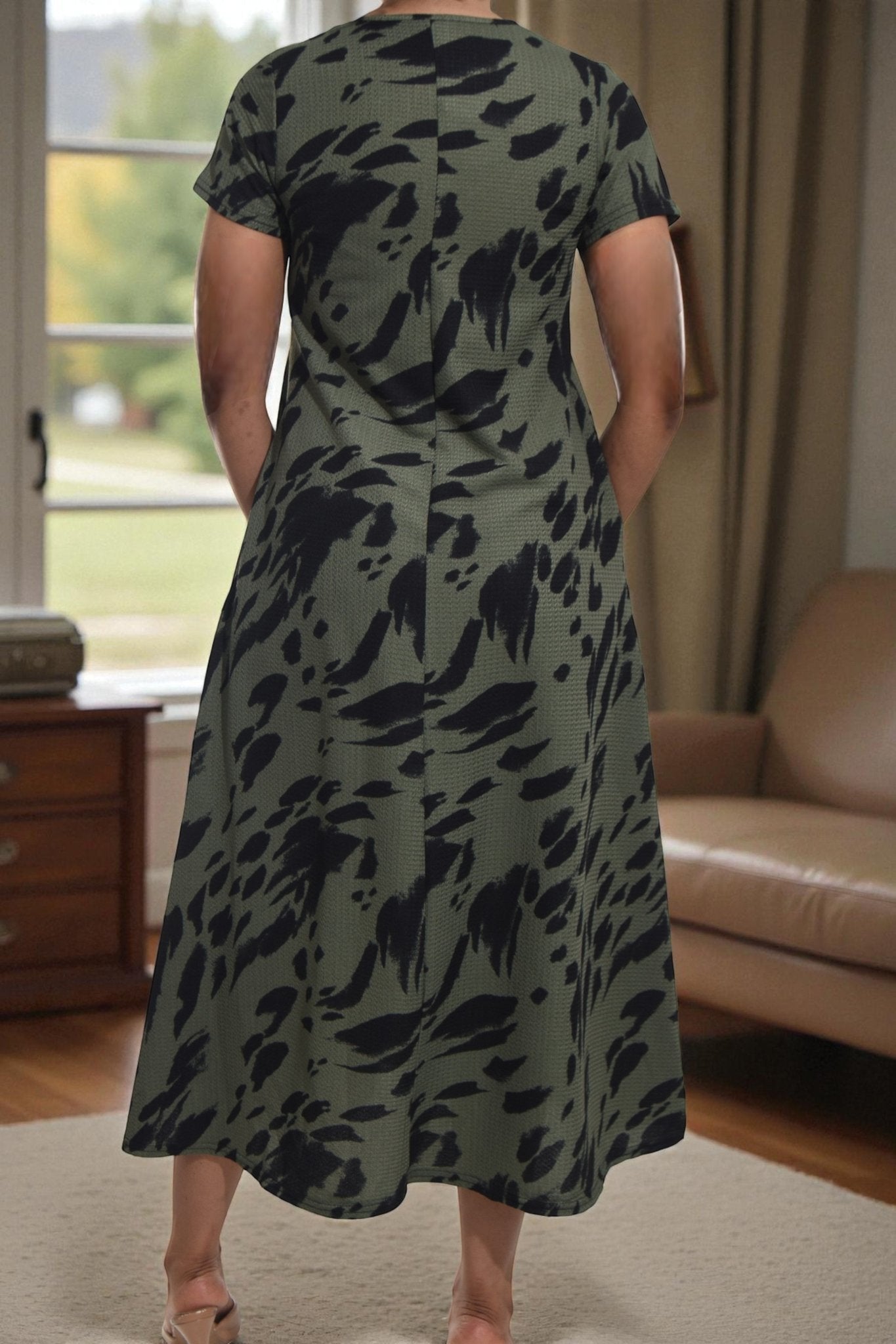 Ladies Olive Short Sleeve Maxi Dress - StylePhase SA