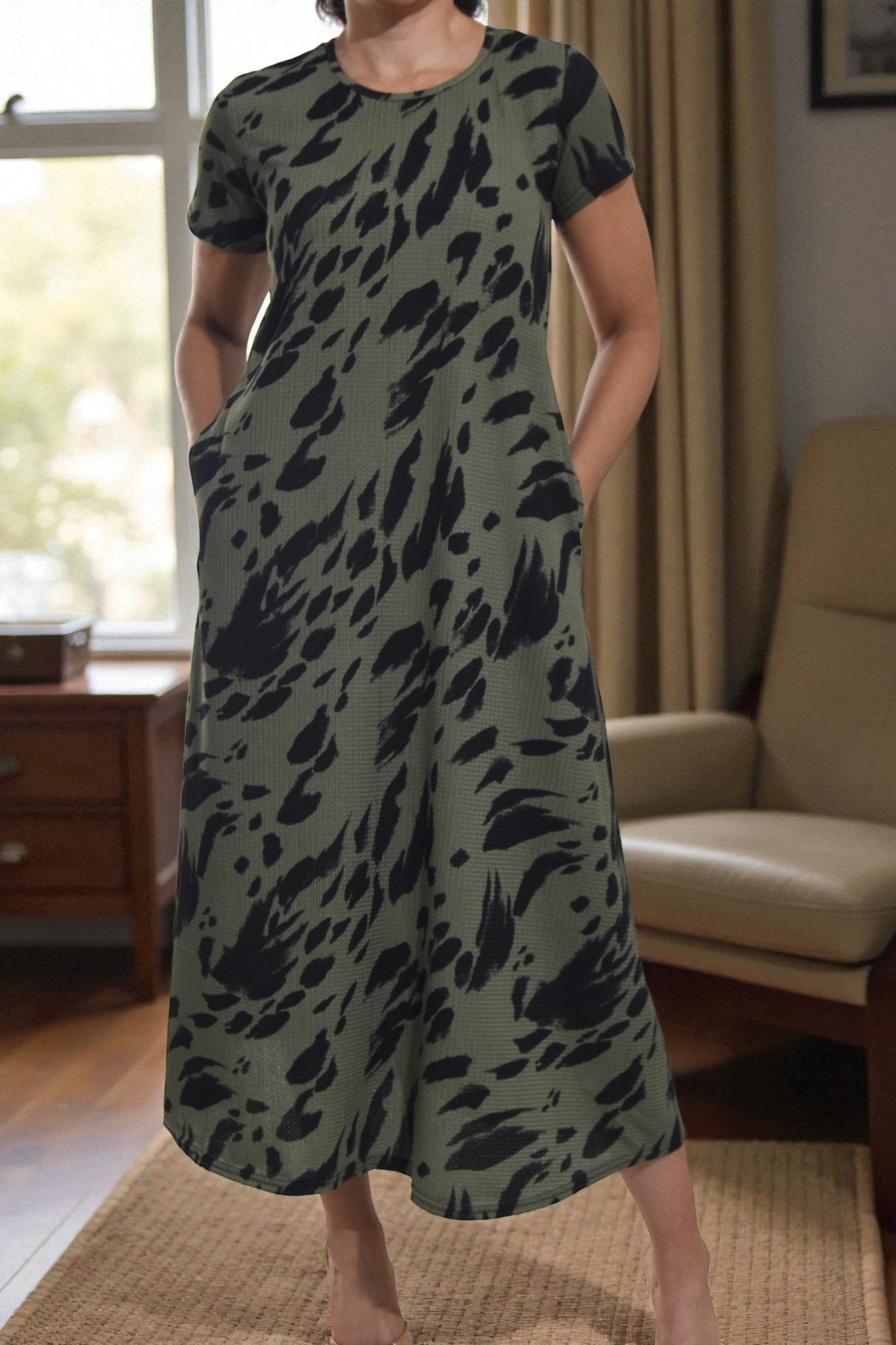 Ladies Olive Short Sleeve Maxi Dress - StylePhase SA