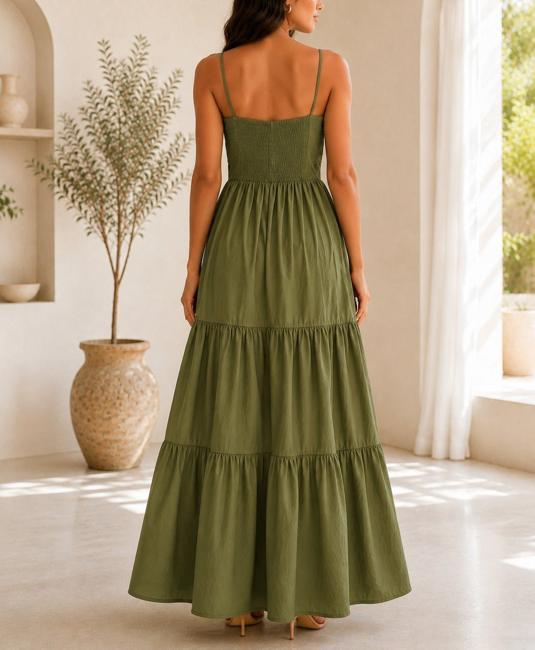 Ladies Olive Strappy Ruffel Hem Dress - StylePhase SA